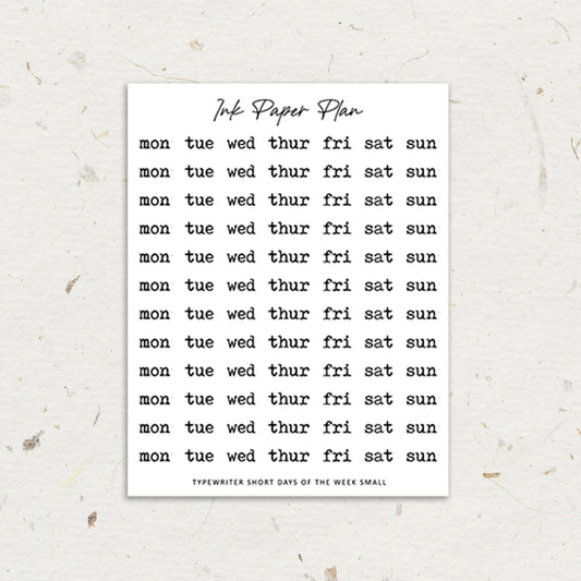 Small Short Typewriter Days of the week | Foiled Script