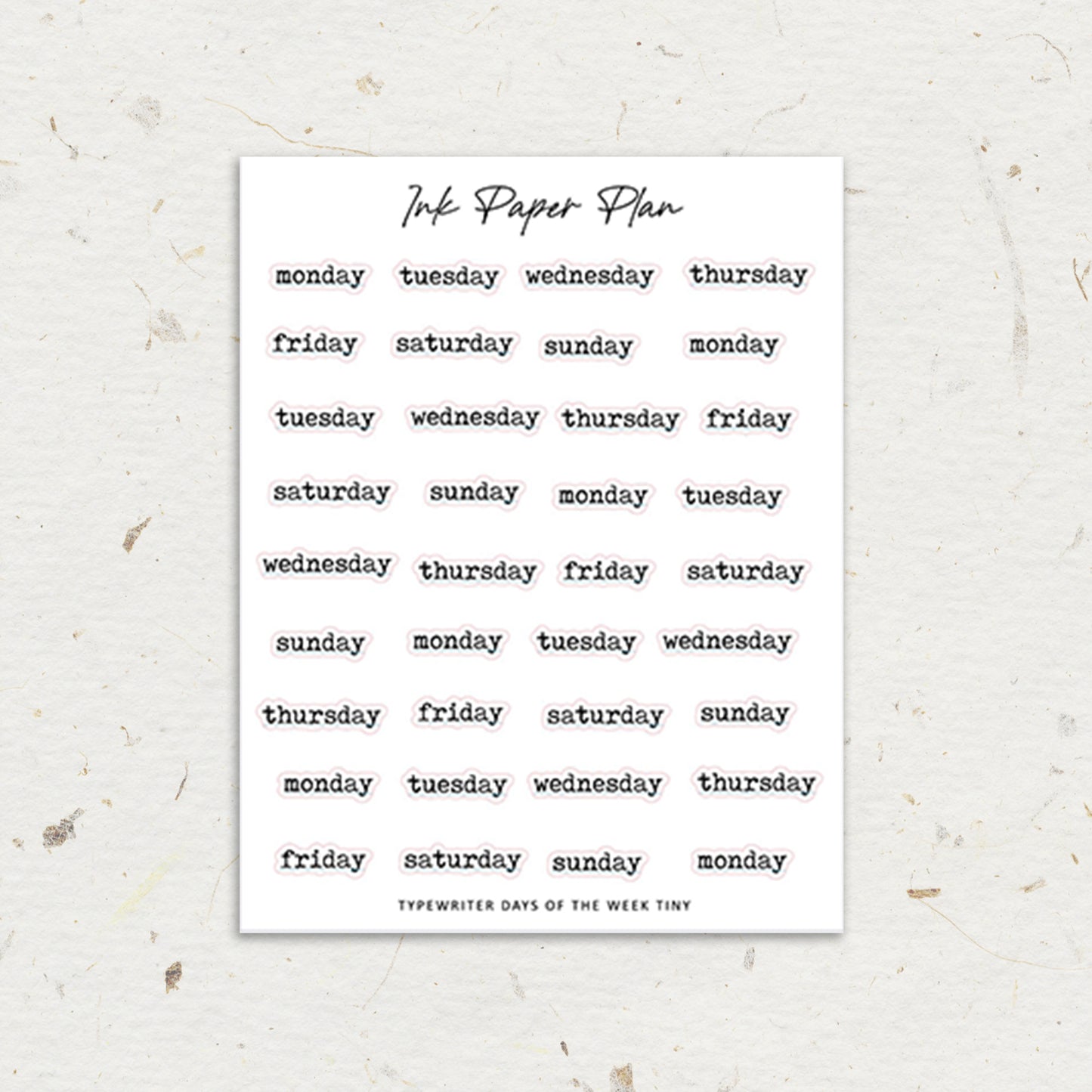 Tiny Short Typewriter Days of the week | Foiled Script