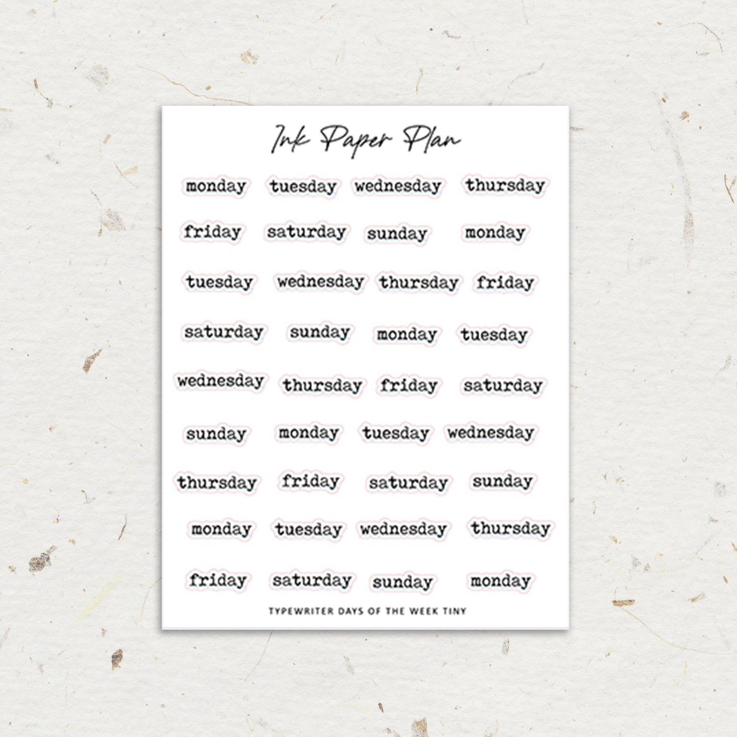 Tiny Short Typewritter Days of the week | Foiled Script