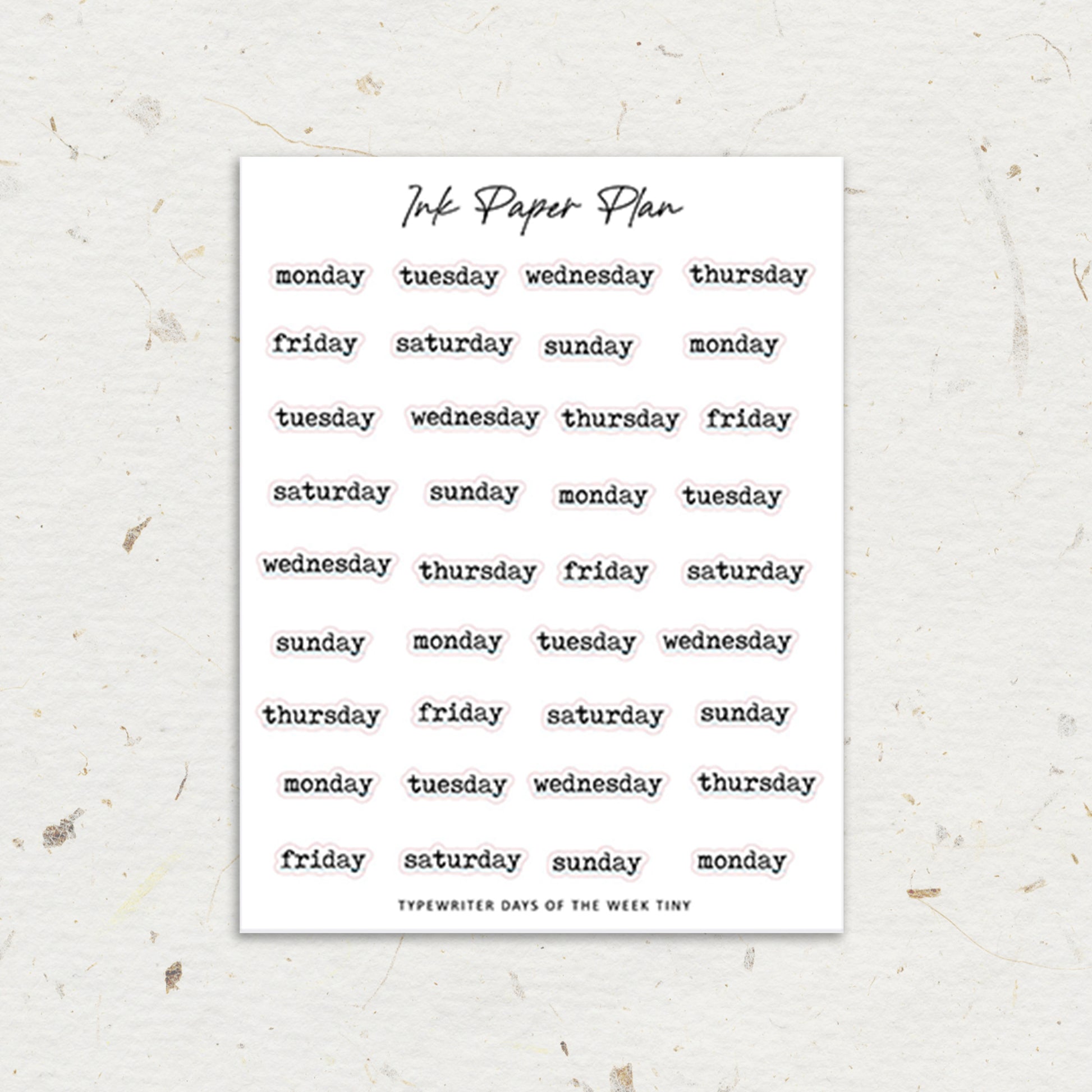 Tiny Short Typewritter Days of the week | Foiled Script – Ink Paper Plan