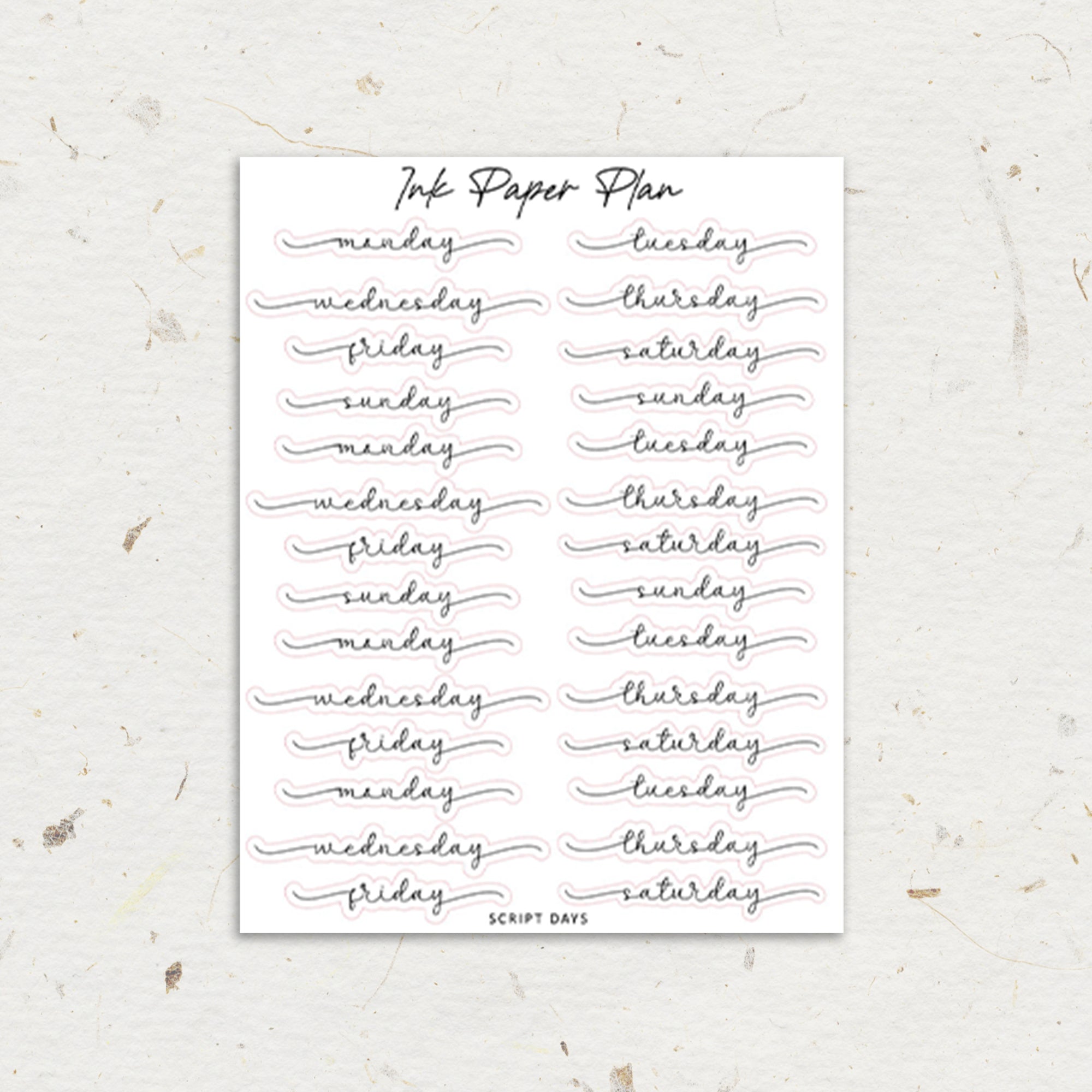 Script Days of the week | Foiled Script – Ink Paper Plan